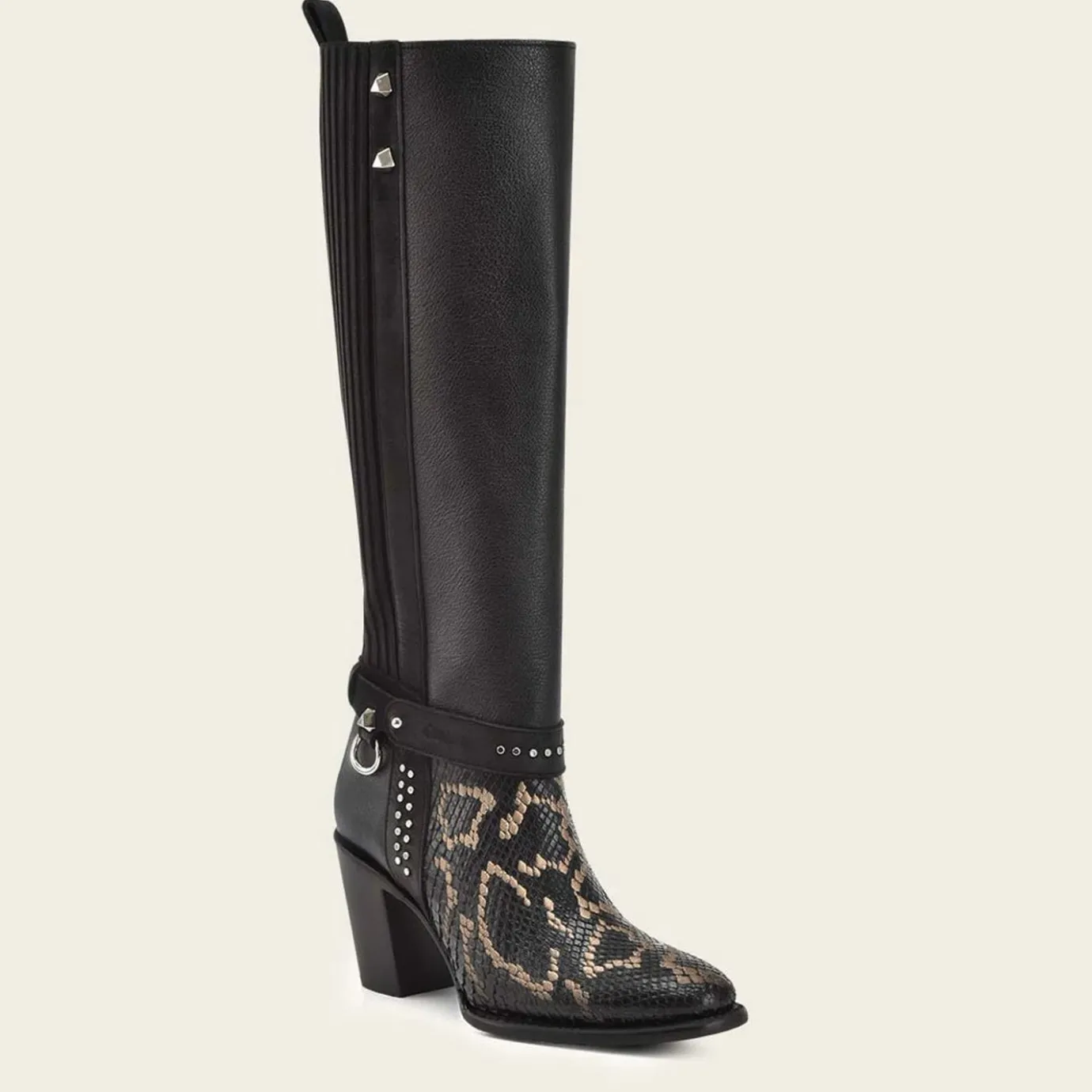 Women Cuadra Tall & Knee-High Boots-Genuine Python Black Leather Tall Boot