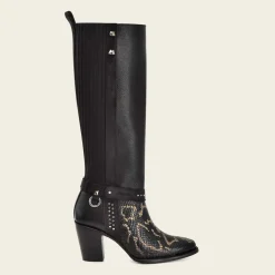 Women Cuadra Tall & Knee-High Boots-Genuine Python Black Leather Tall Boot