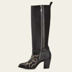 Women Cuadra Tall & Knee-High Boots-Genuine Python Black Leather Tall Boot