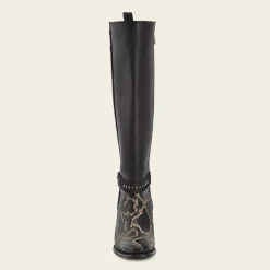 Women Cuadra Tall & Knee-High Boots-Genuine Python Black Leather Tall Boot