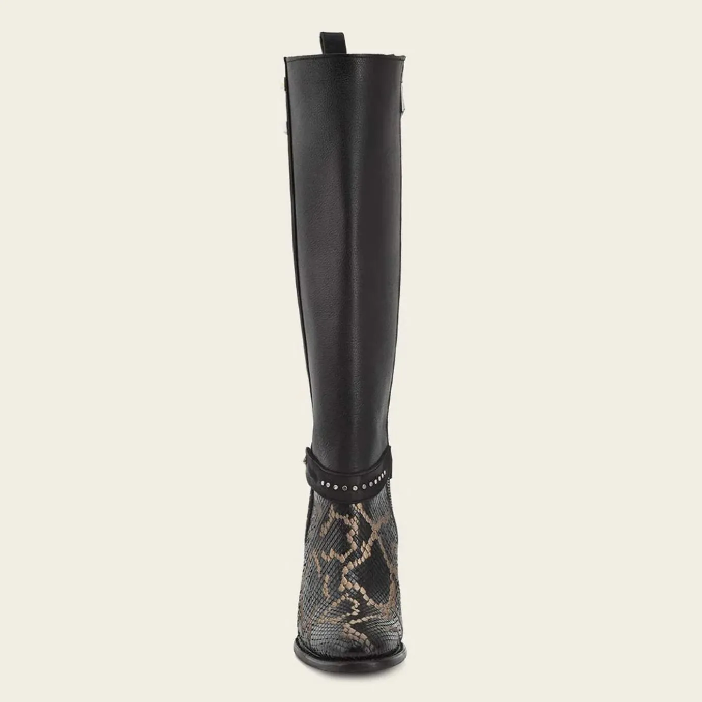 Women Cuadra Tall & Knee-High Boots-Genuine Python Black Leather Tall Boot