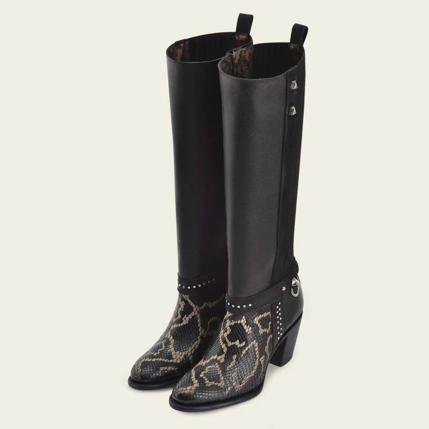 Women Cuadra Tall & Knee-High Boots-Genuine Python Black Leather Tall Boot