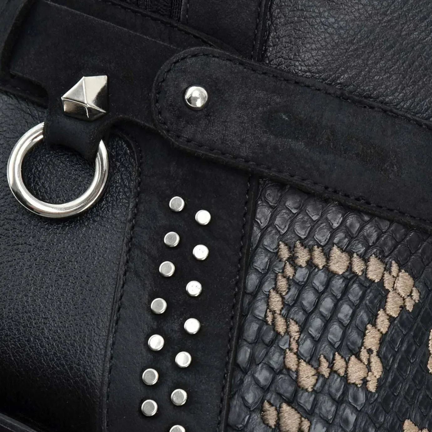 Women Cuadra Tall & Knee-High Boots-Genuine Python Black Leather Tall Boot