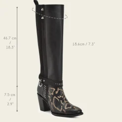 Women Cuadra Tall & Knee-High Boots-Genuine Python Black Leather Tall Boot
