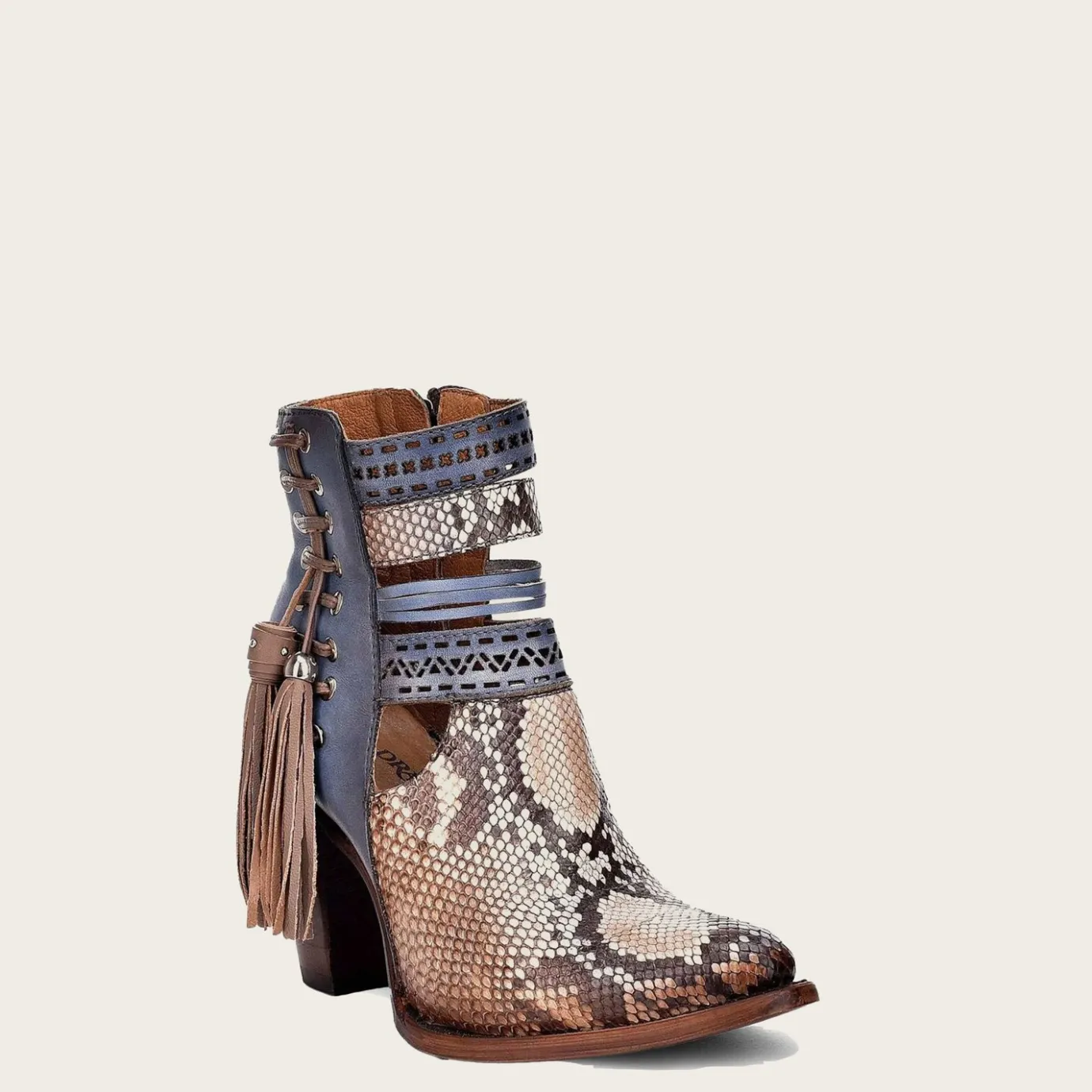 Women Cuadra Ankle Boots & Booties-Genuine Python Blue Leather Bootie