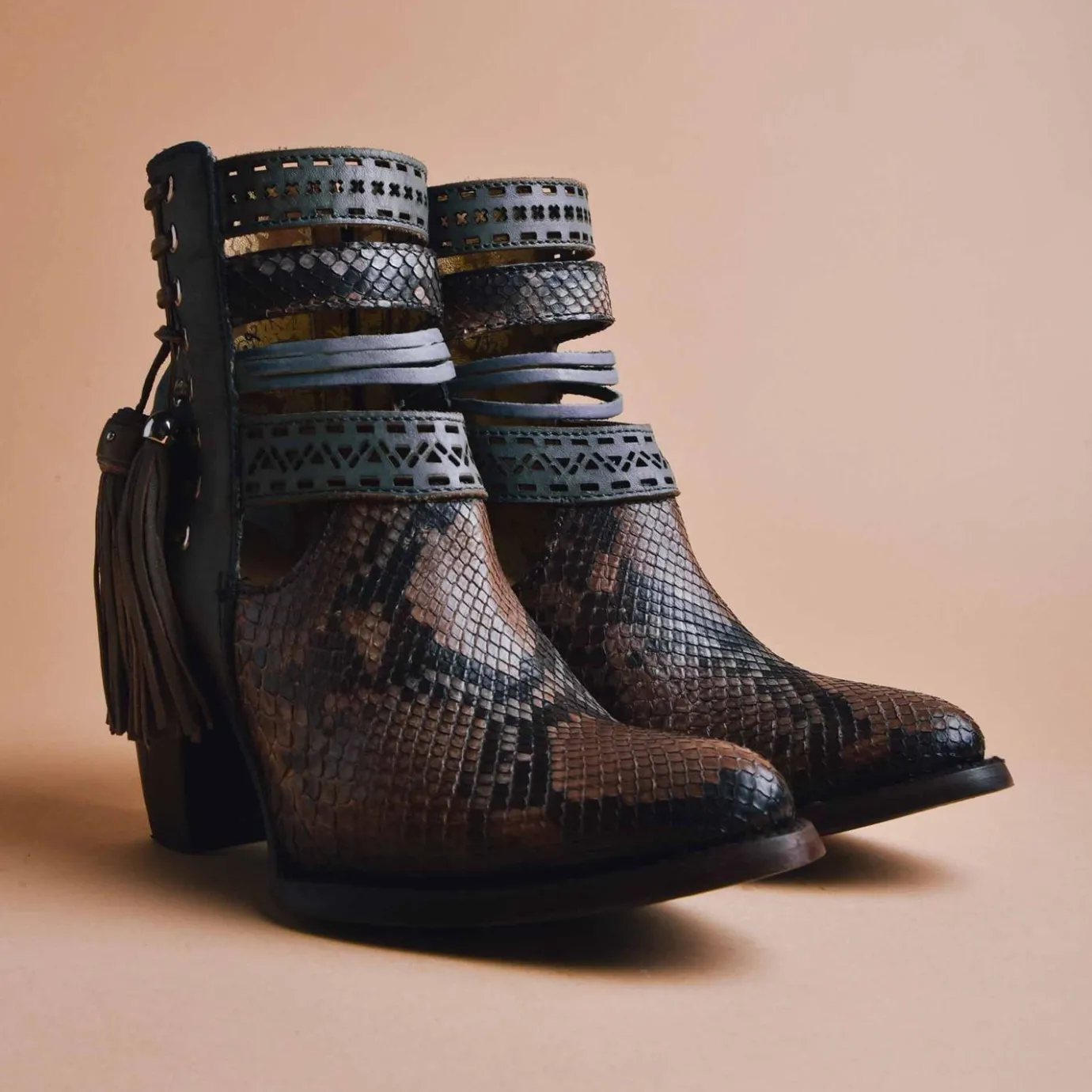 Women Cuadra Ankle Boots & Booties-Genuine Python Blue Leather Bootie