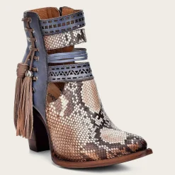 Women Cuadra Ankle Boots & Booties-Genuine Python Blue Leather Bootie