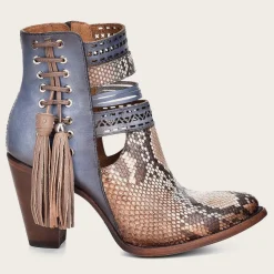 Women Cuadra Ankle Boots & Booties-Genuine Python Blue Leather Bootie