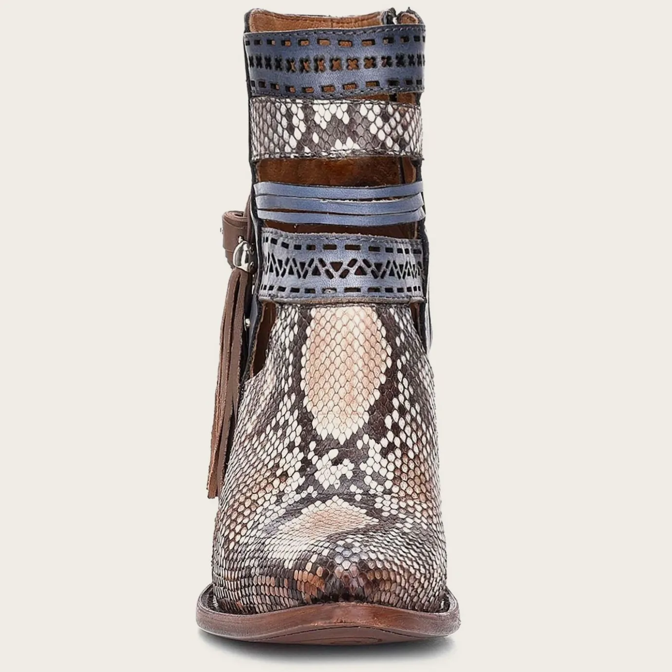 Women Cuadra Ankle Boots & Booties-Genuine Python Blue Leather Bootie