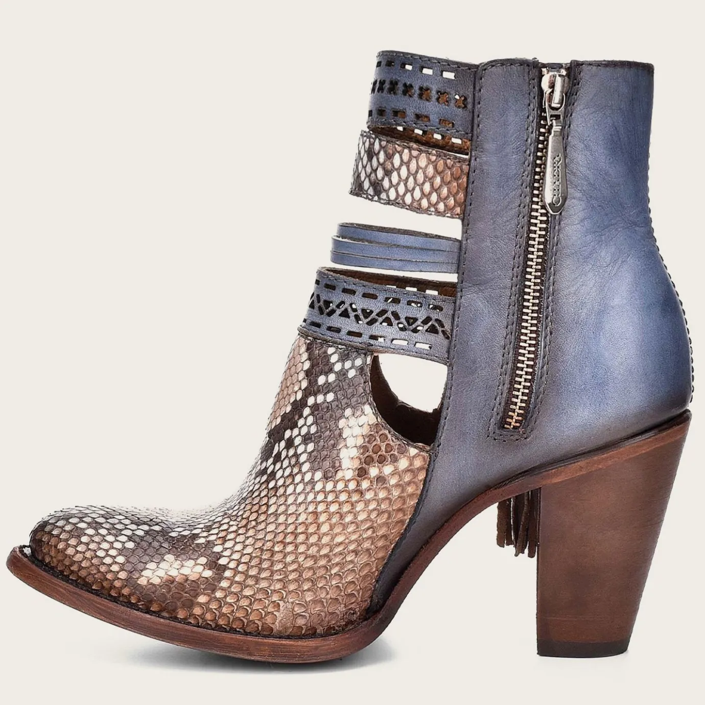 Women Cuadra Ankle Boots & Booties-Genuine Python Blue Leather Bootie