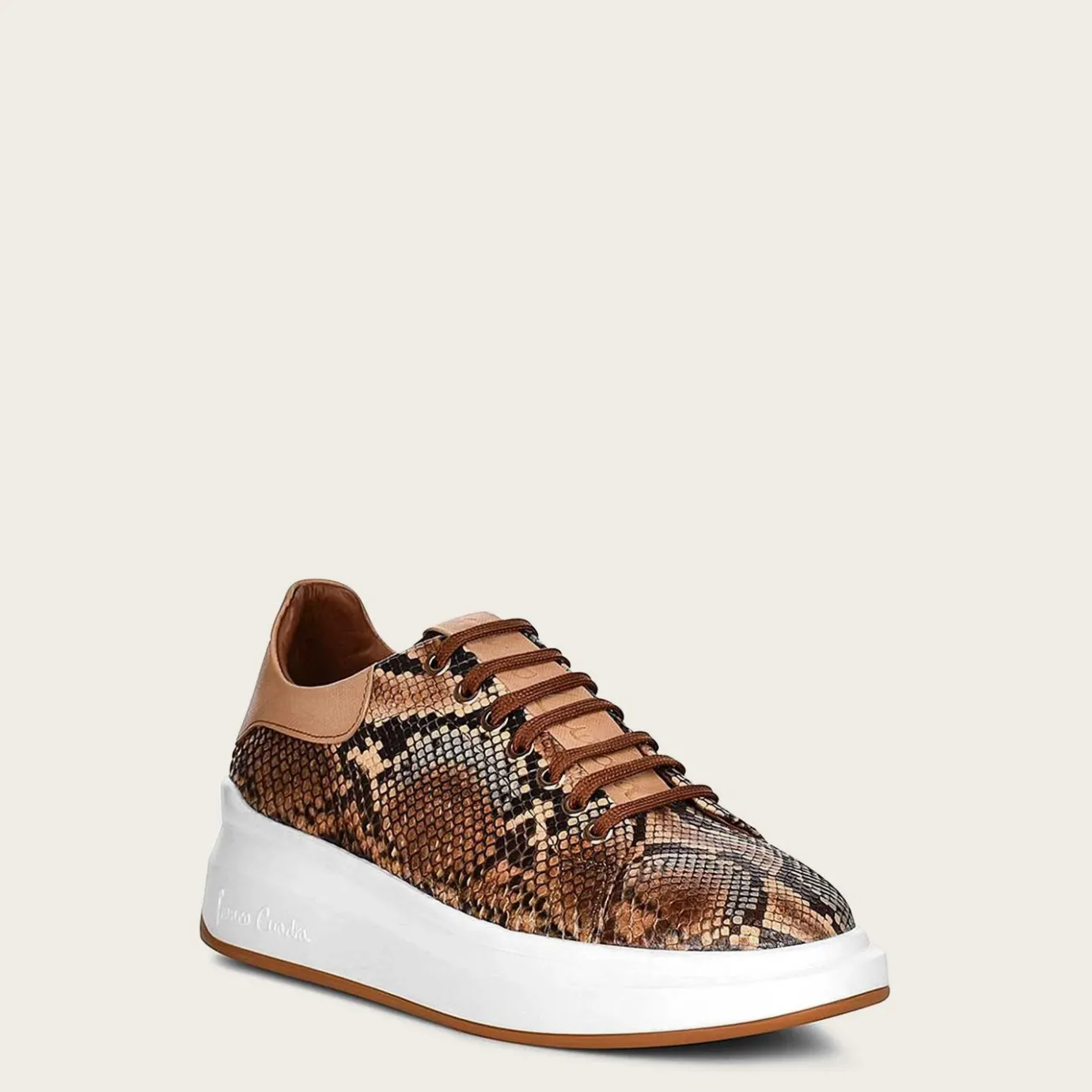 Women Cuadra Sneakers-Genuine Python Brown Leather Sneakers