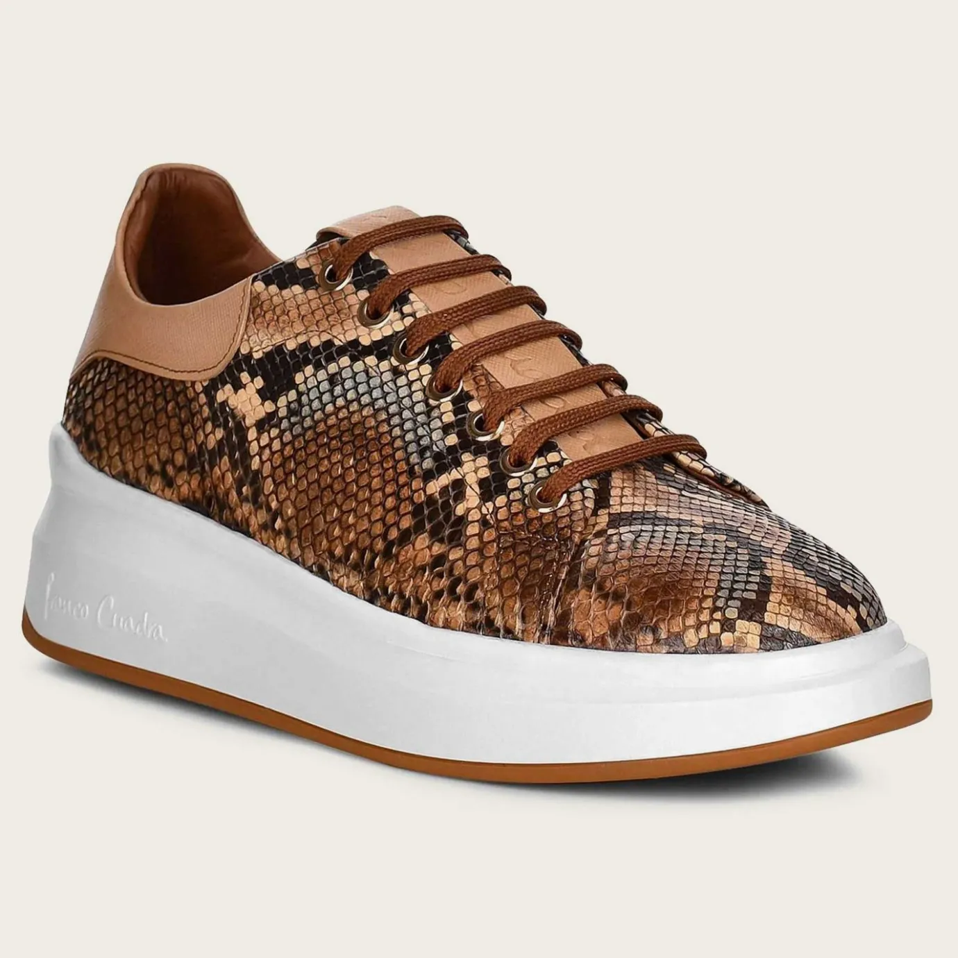Women Cuadra Sneakers-Genuine Python Brown Leather Sneakers
