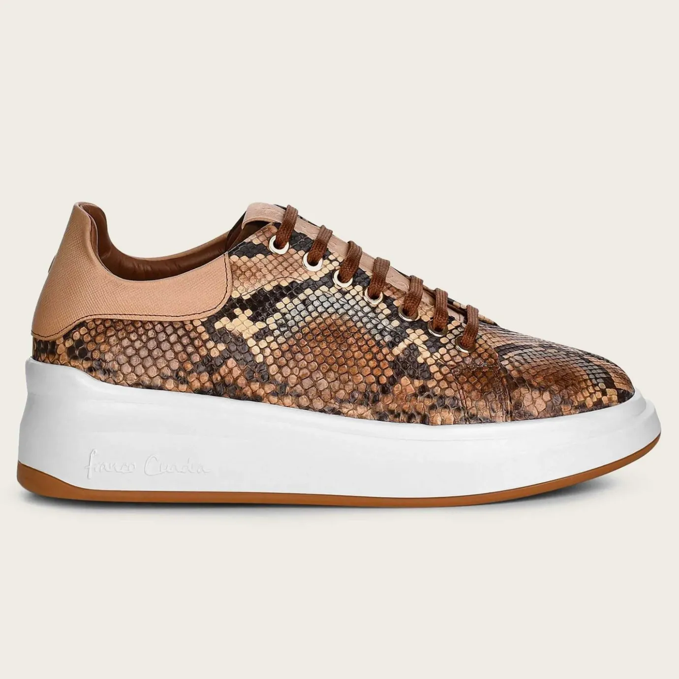 Women Cuadra Sneakers-Genuine Python Brown Leather Sneakers