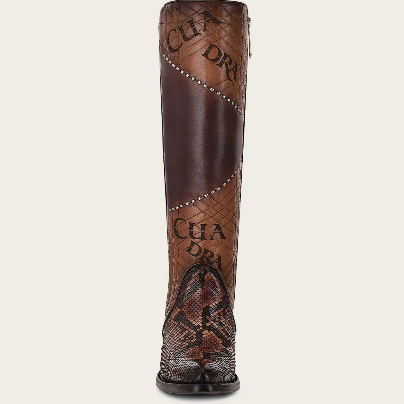 Women Cuadra Tall & Knee-High Boots-Genuine Python Brown Leather Boot With Laser Engraved Details