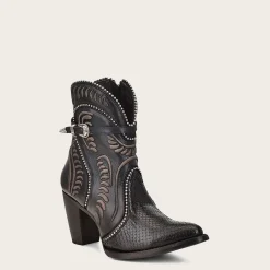 Women Cuadra Ankle Boots & Booties-Genuine Python Embroidered Black Leather Bootie