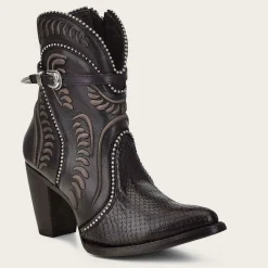 Women Cuadra Ankle Boots & Booties-Genuine Python Embroidered Black Leather Bootie