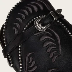 Women Cuadra Ankle Boots & Booties-Genuine Python Embroidered Black Leather Bootie