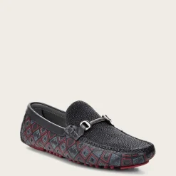 Men Cuadra Loafers & Driving Shoes-Genuine Stingray Embroidered Black Leather Driver