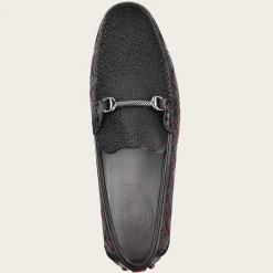 Men Cuadra Loafers & Driving Shoes-Genuine Stingray Embroidered Black Leather Driver