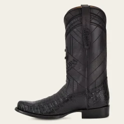 Men Cuadra Western Boots-Geometrical Engraved Black Cayman Leather Boot