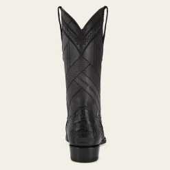 Men Cuadra Western Boots-Geometrical Engraved Black Cayman Leather Boot