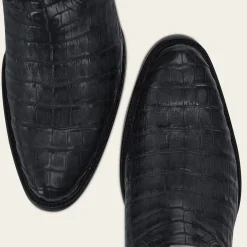 Men Cuadra Western Boots-Geometrical Engraved Black Cayman Leather Boot