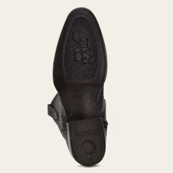 Men Cuadra Western Boots-Geometrical Engraved Black Cayman Leather Boot