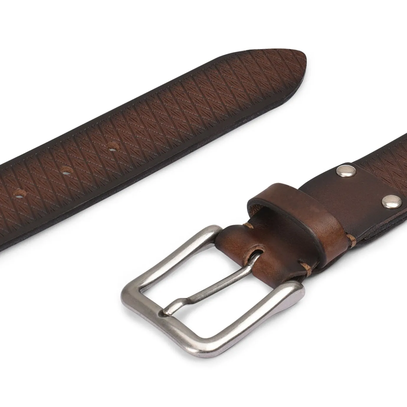 Men Cuadra Belts-Geometrical Engraved Casual Brown Leather Belt