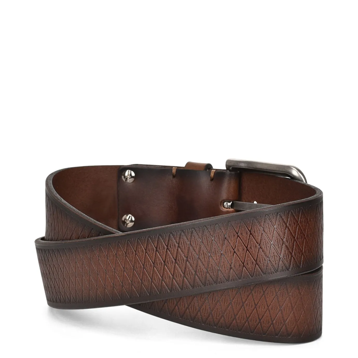 Men Cuadra Belts-Geometrical Engraved Casual Brown Leather Belt
