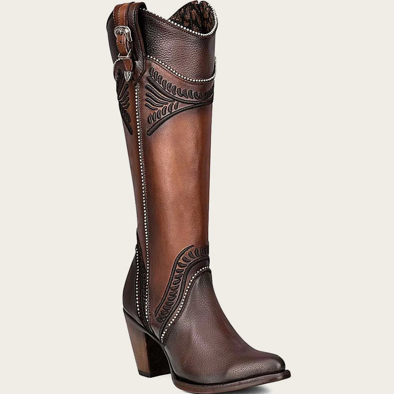 Women Cuadra Tall & Knee-High Boots-Hand Painted Embroidered Honey Leather Boot