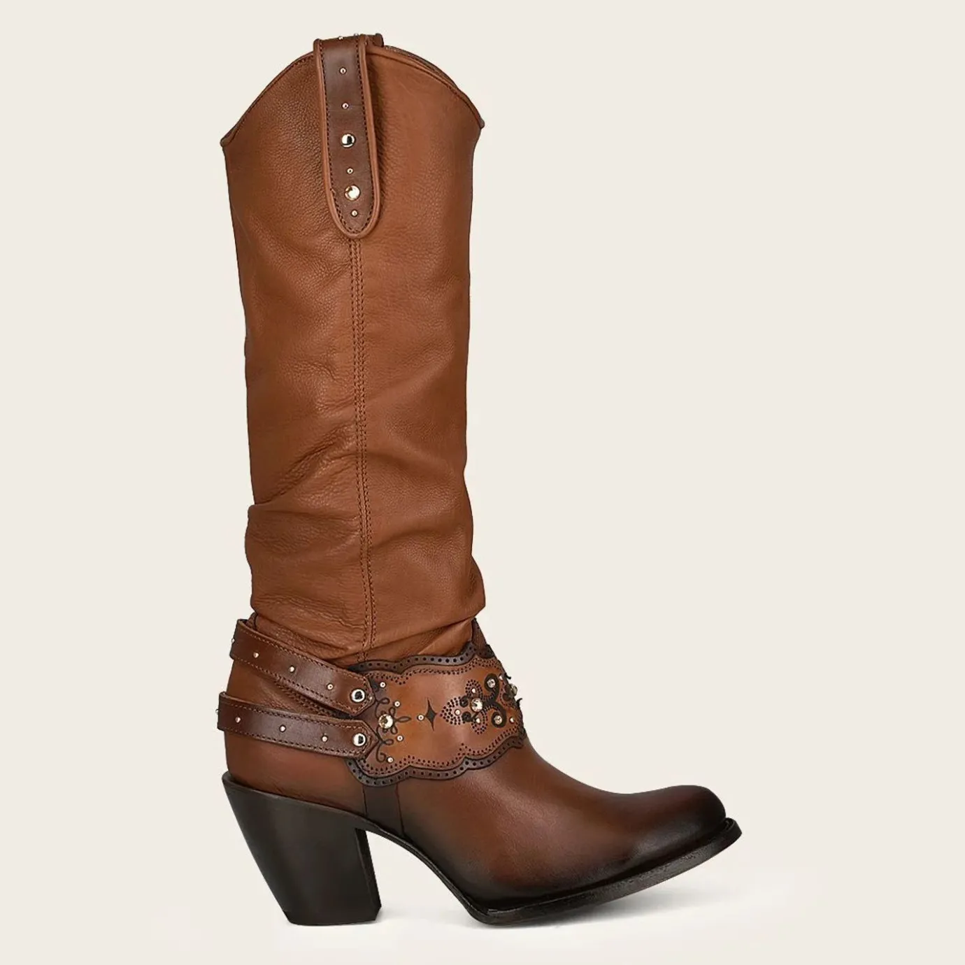 Women Cuadra Western Boots-Hand Painted Honey Leather Boot With Crystals