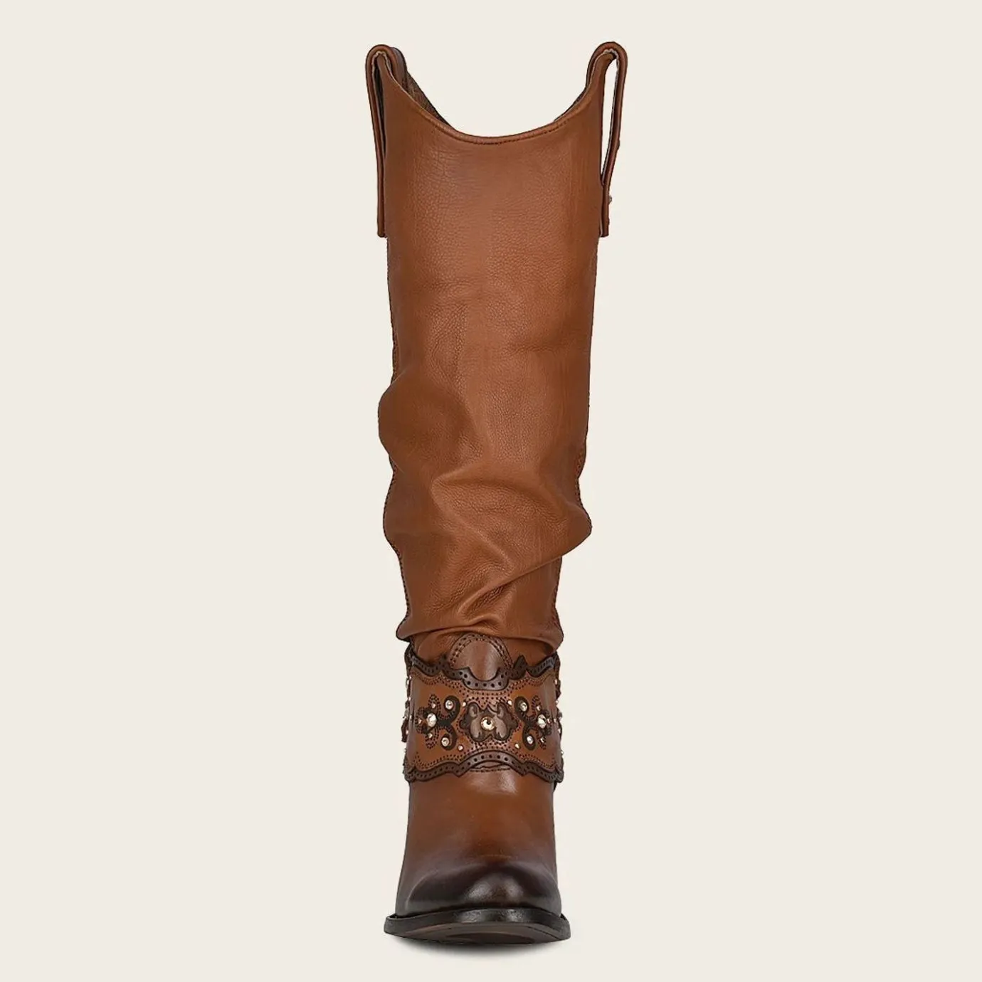 Women Cuadra Western Boots-Hand Painted Honey Leather Boot With Crystals