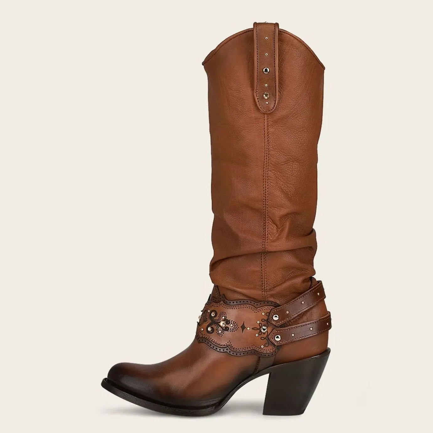 Women Cuadra Western Boots-Hand Painted Honey Leather Boot With Crystals