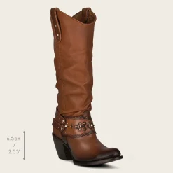 Women Cuadra Western Boots-Hand Painted Honey Leather Boot With Crystals