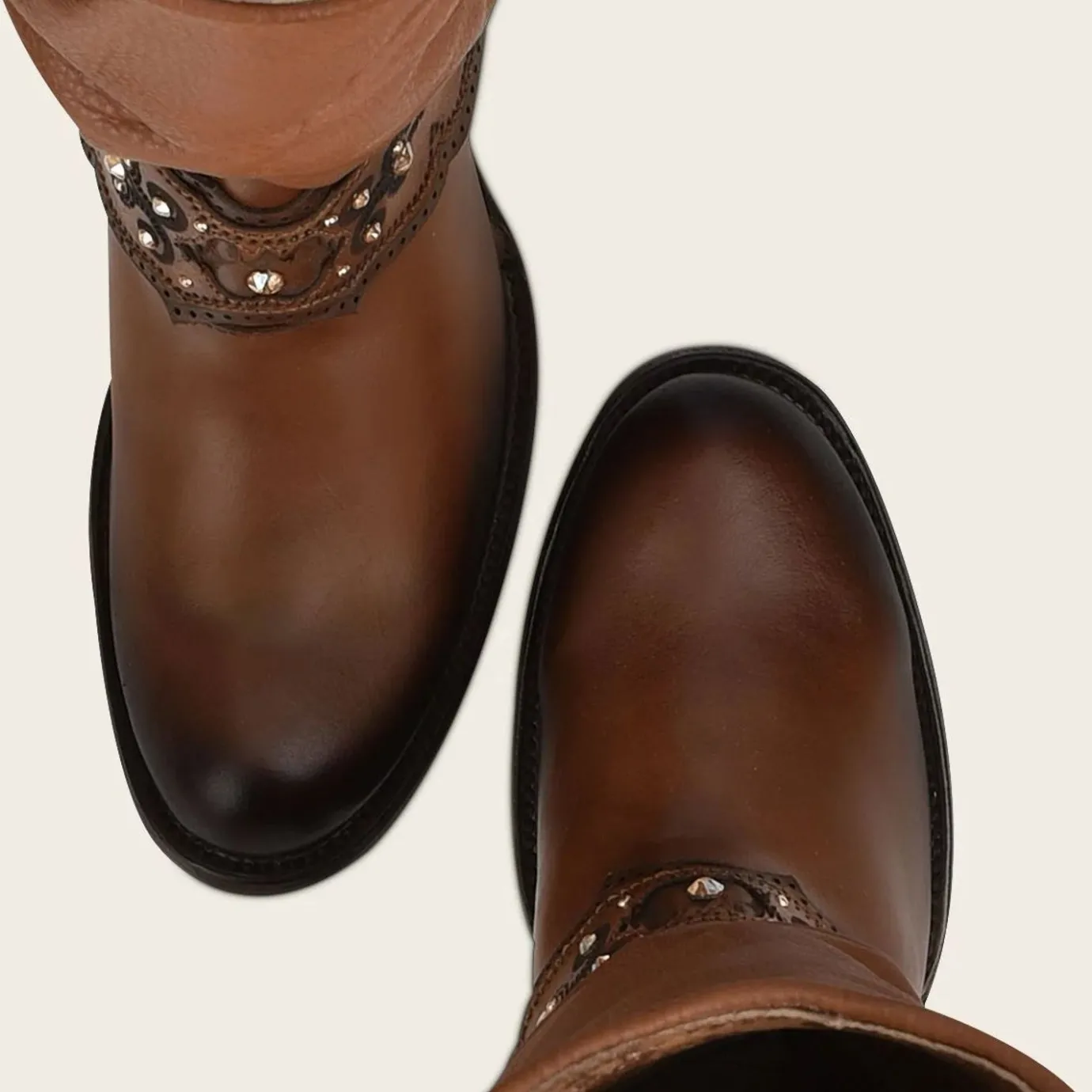 Women Cuadra Western Boots-Hand Painted Honey Leather Boot With Crystals