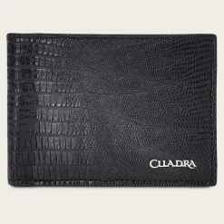 Men Cuadra Wallets-Handmade Black Exotic Bifold Leather Wallet