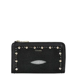 Women Cuadra Wallets-Handmade Black Stingray Leather Bifold Wallet