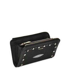 Women Cuadra Wallets-Handmade Black Stingray Leather Bifold Wallet