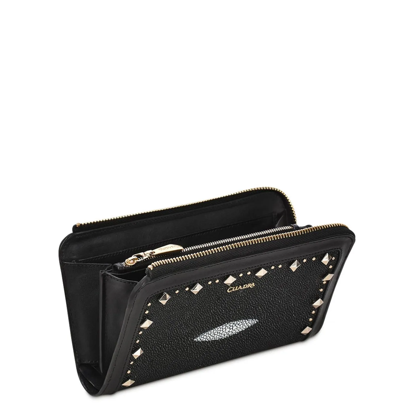 Women Cuadra Wallets-Handmade Black Stingray Leather Bifold Wallet