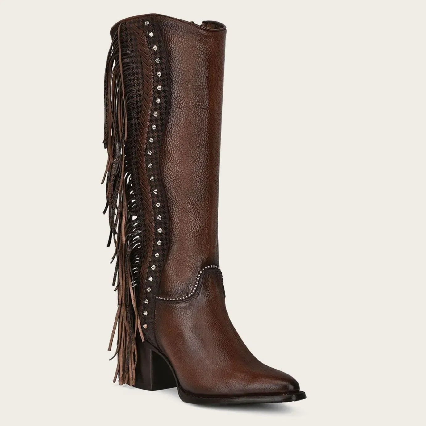 Women Cuadra Western Boots-Handmade Braiding Brown Leather Boot