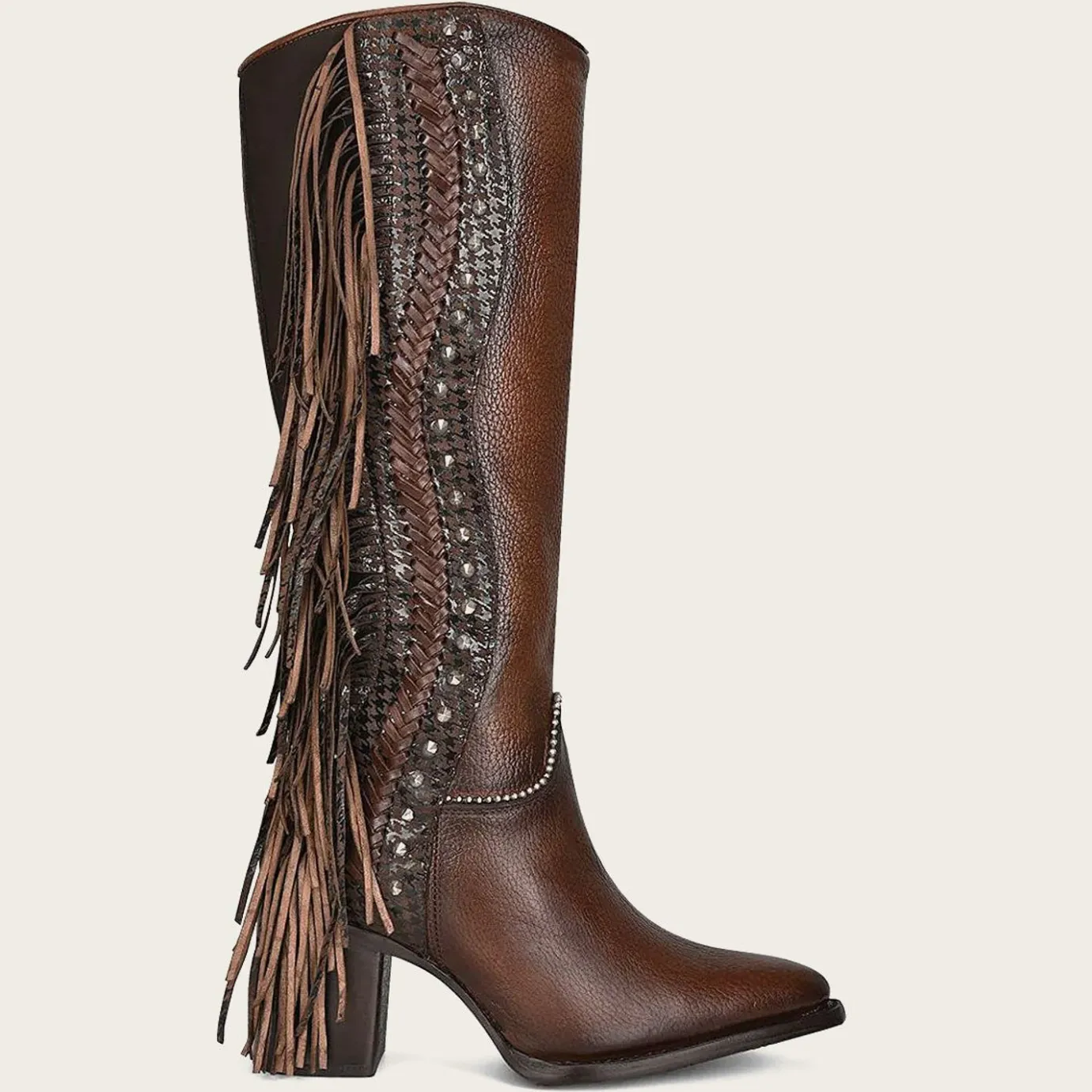 Women Cuadra Western Boots-Handmade Braiding Brown Leather Boot