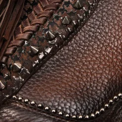 Women Cuadra Western Boots-Handmade Braiding Brown Leather Boot