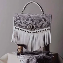 Women Cuadra Crossbody Bags-Handmade White Exotic Leather Casual Handbag