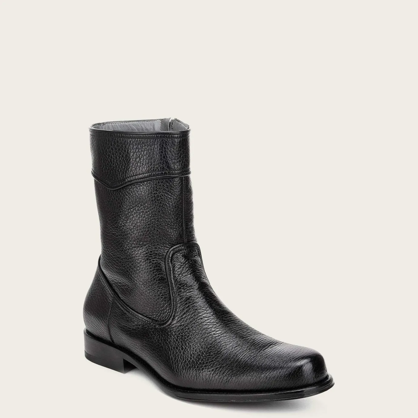 Men Cuadra Dress Boots-Hand-Painted Black Deer Leather Boots By Franco