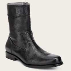 Men Cuadra Dress Boots-Hand-Painted Black Deer Leather Boots By Franco