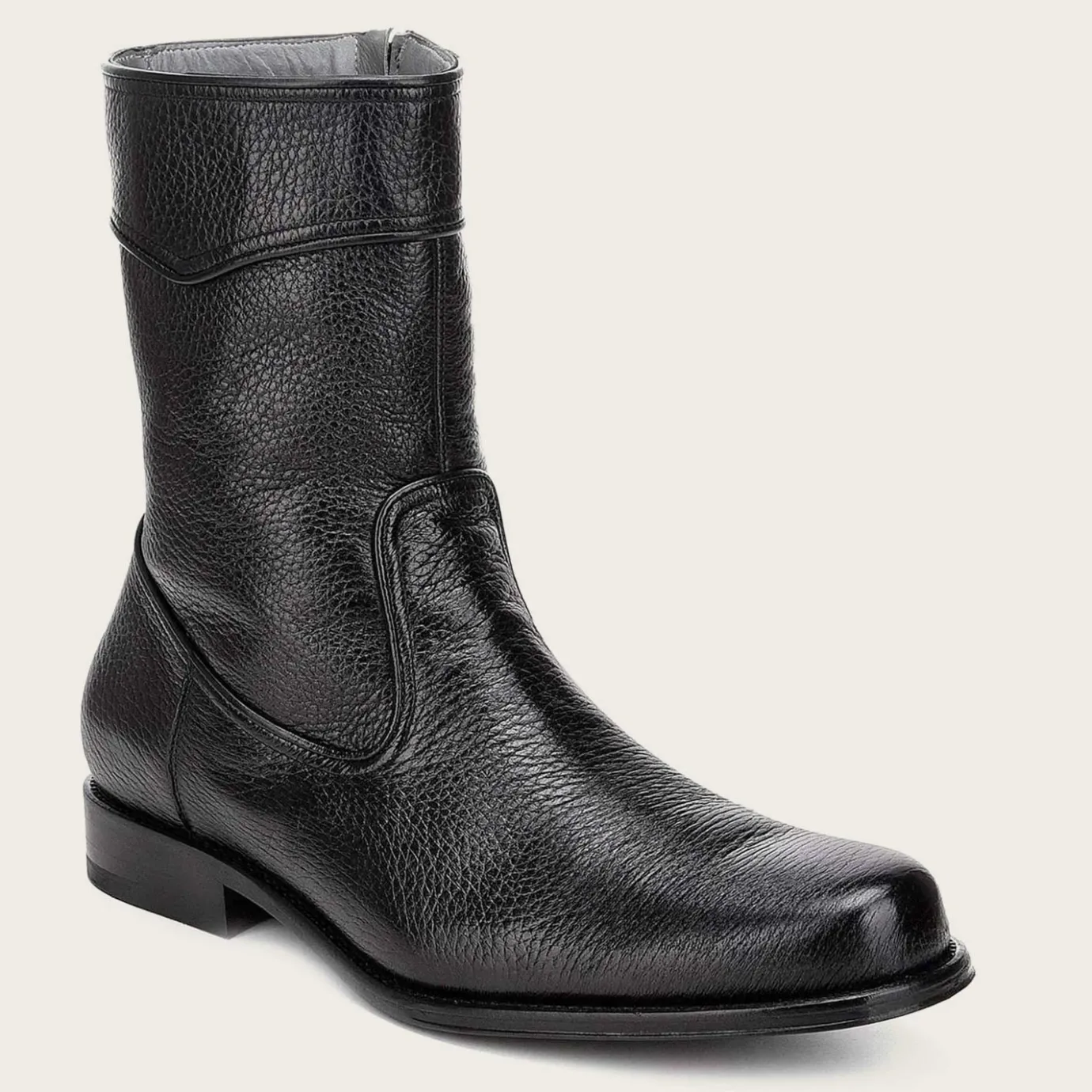 Men Cuadra Dress Boots-Hand-Painted Black Deer Leather Boots By Franco