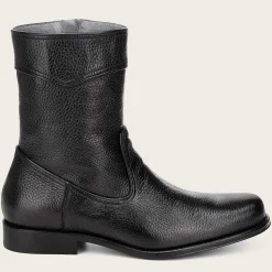 Men Cuadra Dress Boots-Hand-Painted Black Deer Leather Boots By Franco