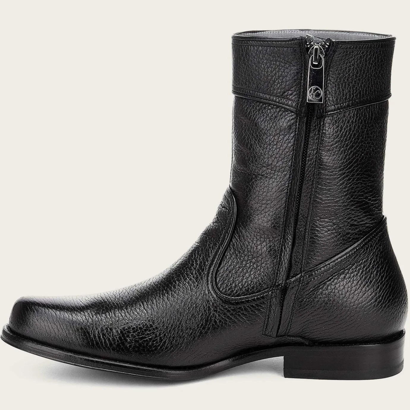 Men Cuadra Dress Boots-Hand-Painted Black Deer Leather Boots By Franco