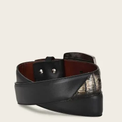 Men Cuadra Belts-Hand-Painted Black Exotic Leather Western Belt With Double Metal Insert