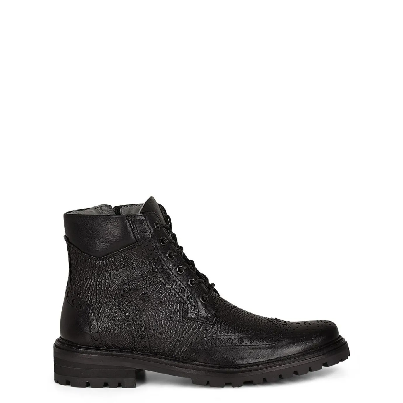 Men Cuadra Dress Boots-Hand-Painted Black Shark Leather Ankle Boots By Franco